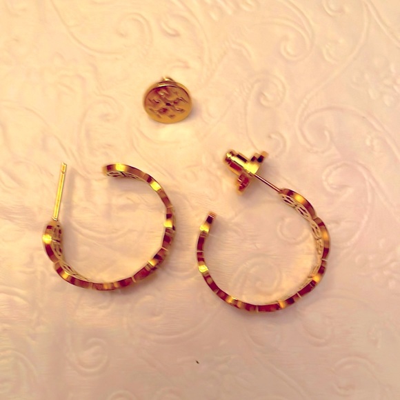 Tory Burch small gold multi logo hoop earrings - Picture 7 of 9